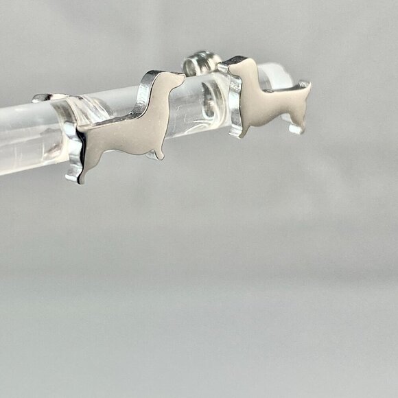 Tiny Dachshund Dog Stud Earrings Stainless Steel - Picture 1 of 7